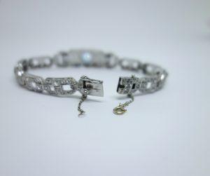 bracelet platine art déco diamants et aigue-marine