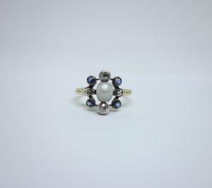 bague or perle fine saphir et diamants