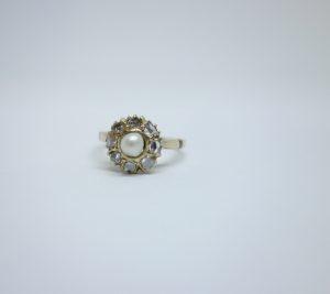 bague or rose diamants et perle fine