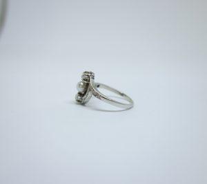 bague art nouveau or gris diamants et perle fine