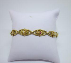 bracelet or perles et rubis