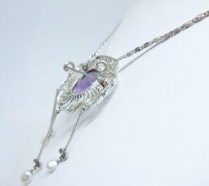 broche-collier argent améthyste et grosses perles fines 1900