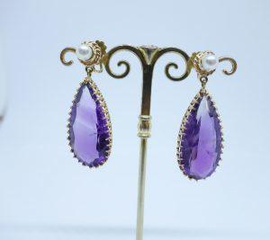 boucles d'oreilles or et améthystes poire