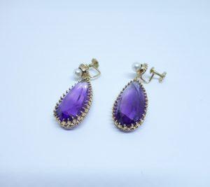 boucles d'oreilles or et améthyste en poires