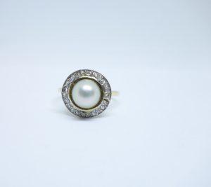 bague or bicolore diamants et perle de culture