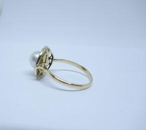 bague or bicolore diamants et perle de culture