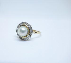 bague or bicolore diamants et perle de culture