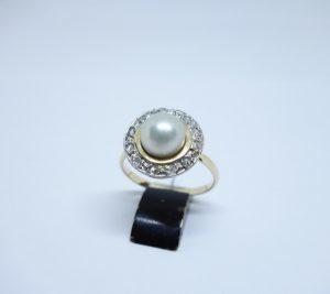 bague or bicolore diamants et perle de culture