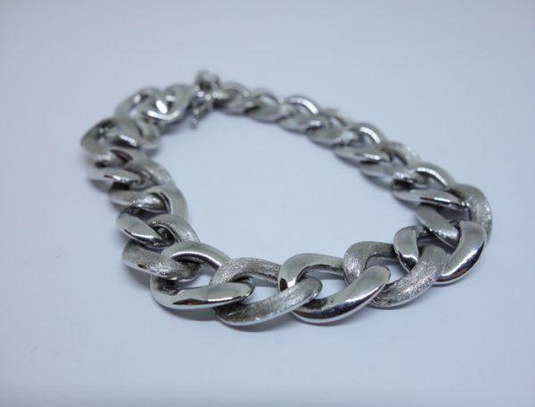 bracelet argent maillon brossé et rhodié