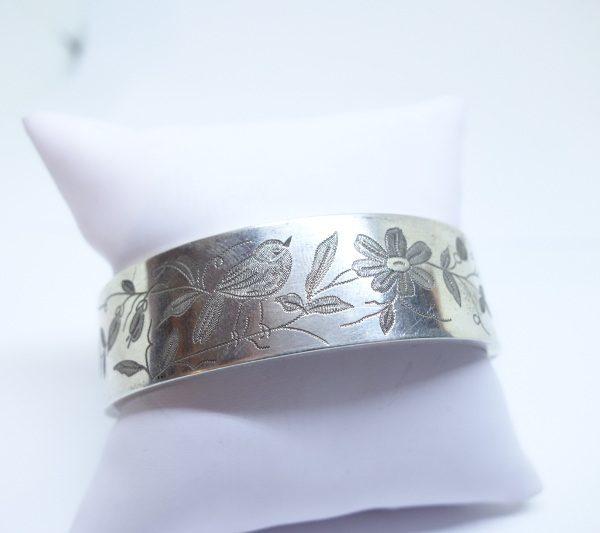 bracelet argent jonc avec oiseaux