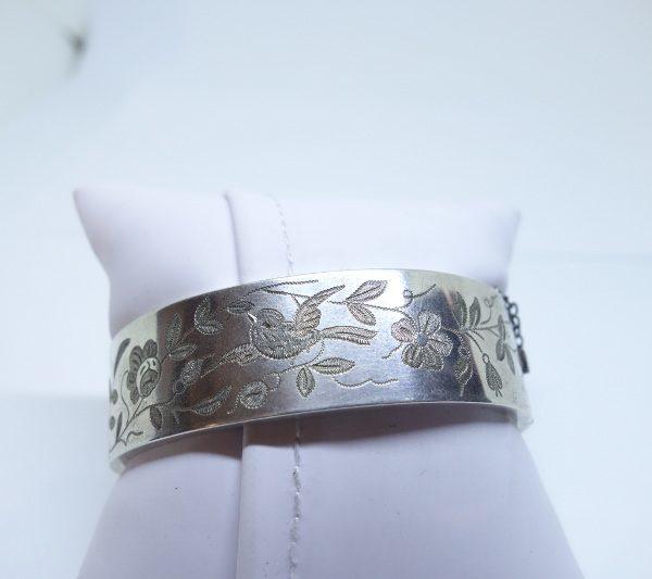 bracelet jonc argent avec motifs oiseaux