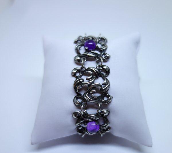 bracelet argent art nouveau avec améthystes