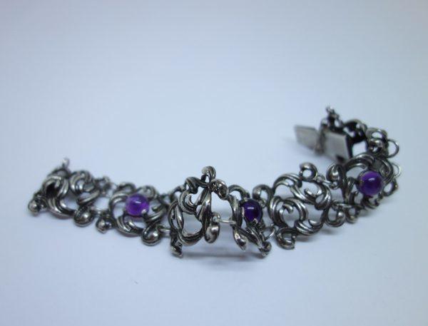 bracelet argent art nouveau avec améthystes