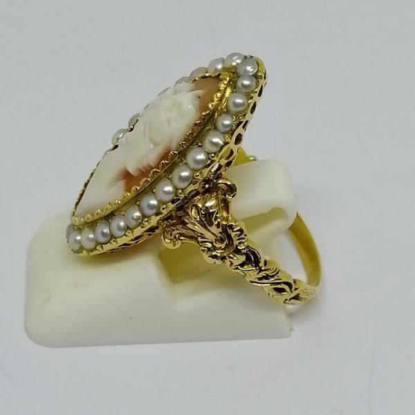 Bague or camée et demi-perles fines – Image 2