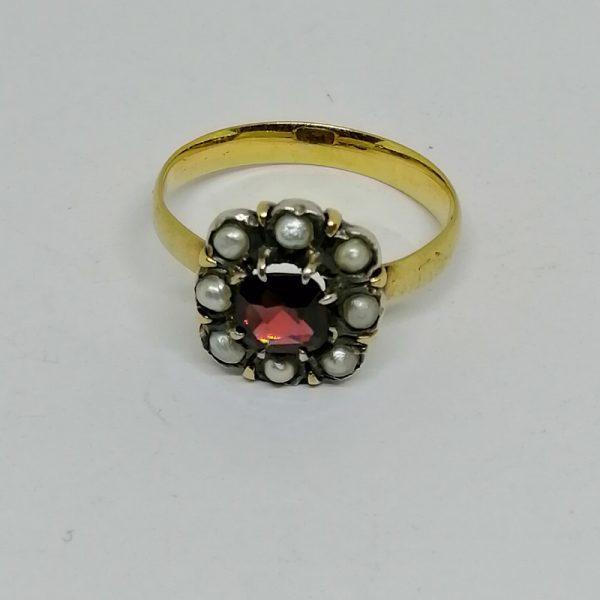 Bague or et argent avec grenats et demi-perles fines – Image 2