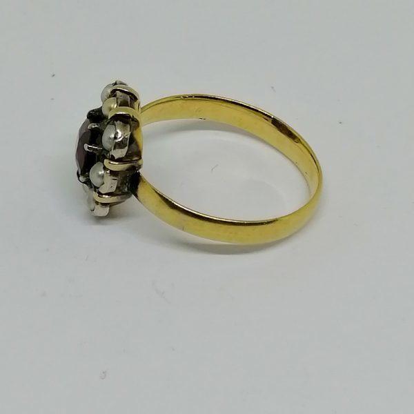 Bague or et argent avec grenats et demi-perles fines – Image 3
