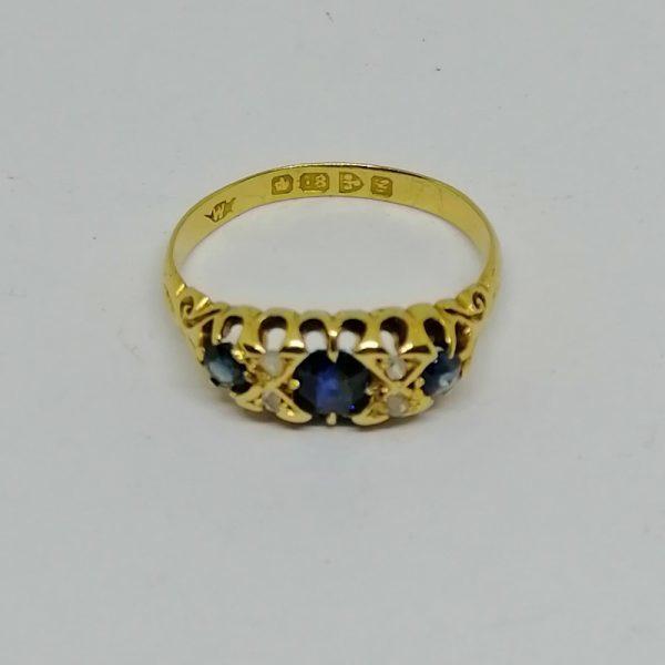 Bague or saphir et diamants fin 19ième – Image 2