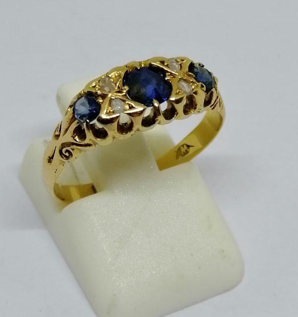 Bague or saphir et diamants fin 19ième