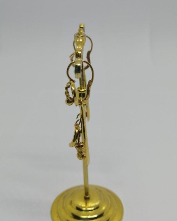 Boucles d'oreilles or, pendantes avec motifs de marrons et feuillage, Art Nouveau, 1900. – Image 3
