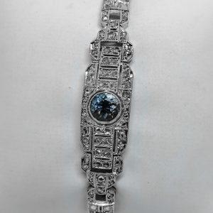 bracelet en platine avec pavage de diamants taille rose et aigue-marine art déco vers 1930