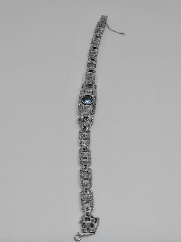 bracelet en platine avec pavage de diamants taille rose et aigue-marine art déco vers 1930