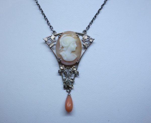 rare collier vermeil français art nouveau avec camée et corail