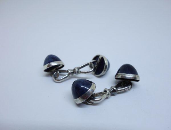 boutons de manchettes argent et sodalite 1900