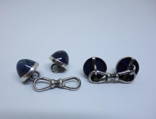 boutons de manchettes argent et sodalite cabochon 1900