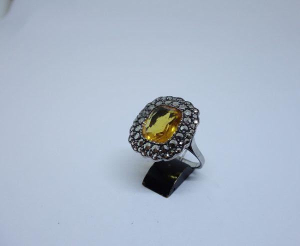 bague argent français citrine et marcasites 1930