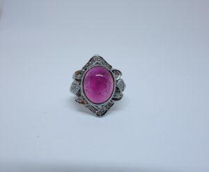 bague argent et tourmaline rose avec diamants