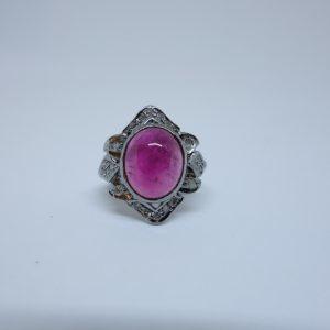 bague argent et tourmaline rose avec diamants