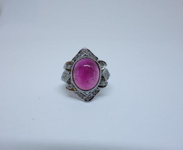 bague argent et tourmaline rose avec diamants