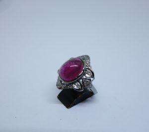 bague argent tourmaline rose et diamants
