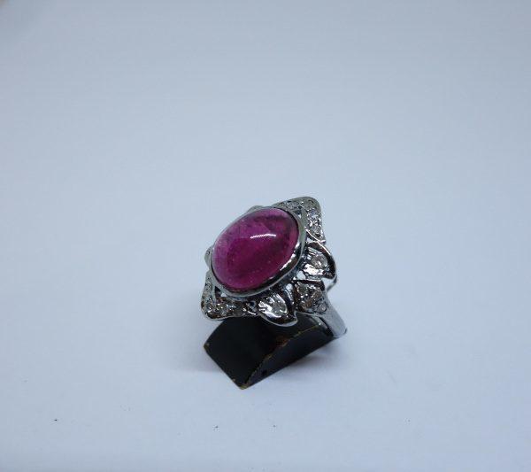 bague argent tourmaline rose et diamants