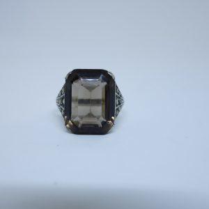 bague argent quartz fumé marcasites