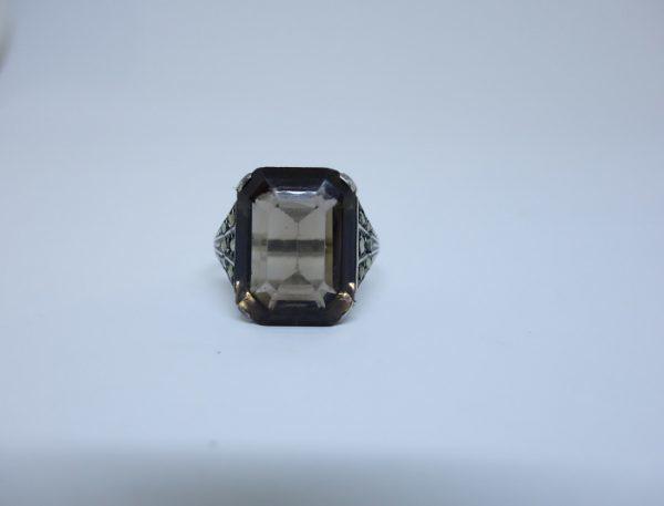 bague argent quartz fumé marcasites