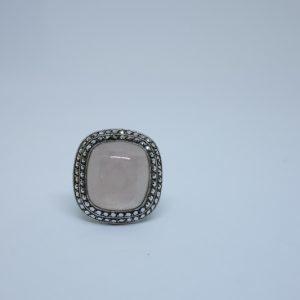 bague argent français quartz rose et marcasites 1930