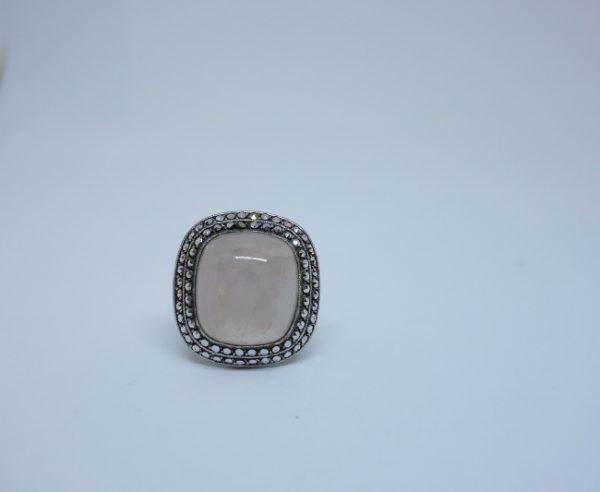 bague argent français quartz rose et marcasites 1930