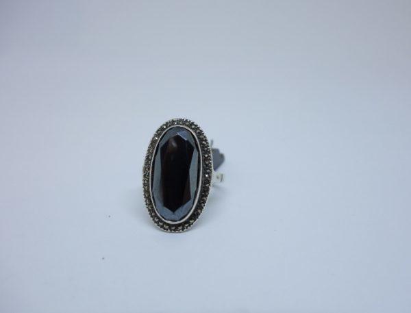 bague argent français hématite et marcasites 1930