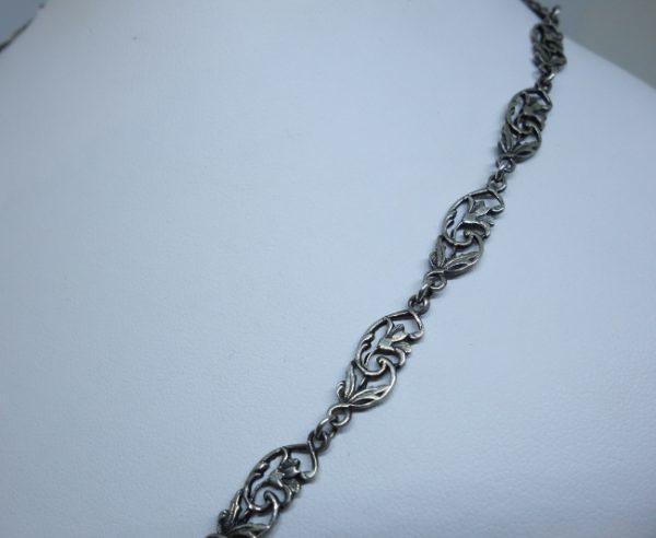 collier argent maillon fleurs art nouveau