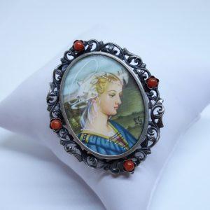 broche ou pendentif argent avec miniature italienne