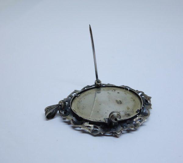 broche ou pendentif argent avec miniature italienne