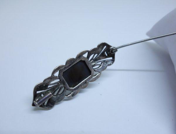 broche argent art déco avec hématite et marcasites 1930