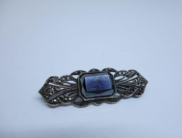 broche argent art déco avec hématite et marcasites