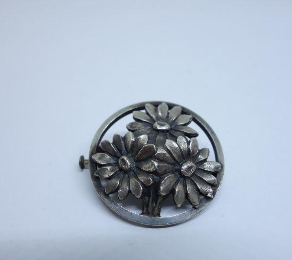 broche argent art nouveau aux fleurs