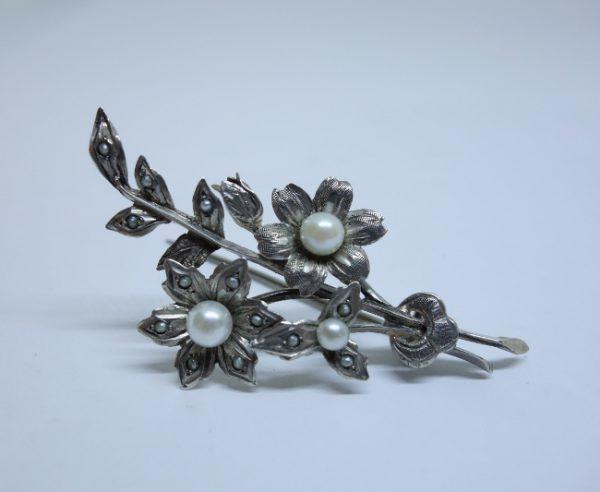 broche argent bouquet avec perles