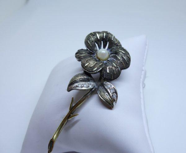 broche argent vermeil et perle de culture