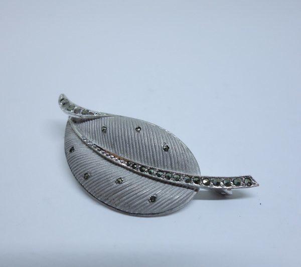 broche argent feuille et marcasites