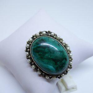 broche argent vermeil malachite