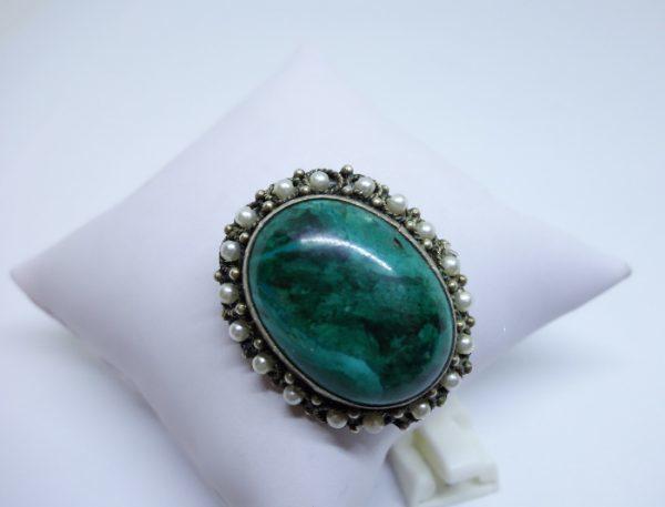 broche argent vermeil malachite